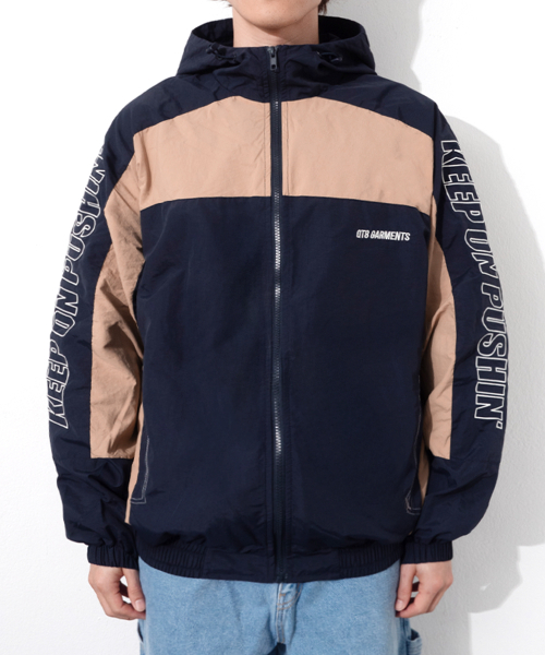 QT8 GARMENTS(キューティーエイトガーメント)の「LB Retro Hooded Track Jacket (Navy/Beige)(ナイロンジャケット・レディース・その他・MEDIUM/LARGE/X-LARGE)」の1枚目の写真