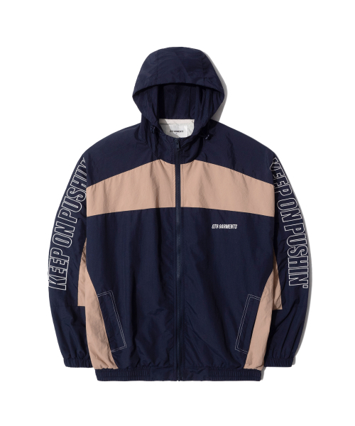 QT8 GARMENTS(キューティーエイトガーメント)の「LB Retro Hooded Track Jacket (Navy/Beige)(ナイロンジャケット・レディース・その他・MEDIUM/LARGE/X-LARGE)」の2枚目の写真