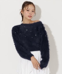 AND COUTURE（アンドクチュール）の「ビジューフェザーニットプルオーバー（ニット/セーター）」