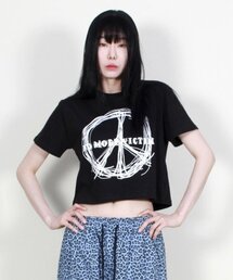 ピースグラフィッククロップ半袖Tシャツブラック
