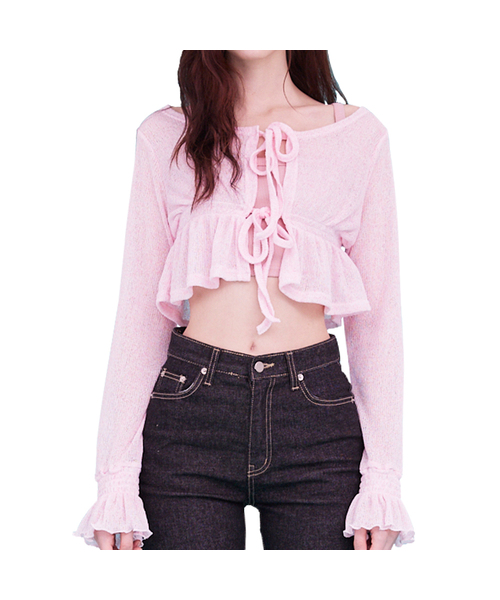 A.R.U(エイアールユー)の「LILY SMOCK CARDIGAN(カーディガン/ボレロ・レディース・ブラック/アイボリー/PINK・SMALL/MEDIUM)」の3枚目の写真