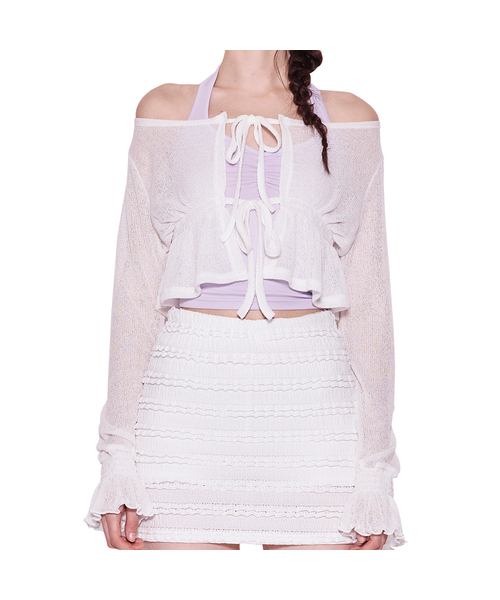 A.R.U(エイアールユー)の「LILY SMOCK CARDIGAN(カーディガン/ボレロ・レディース・ブラック/アイボリー/PINK・SMALL/MEDIUM)」の1枚目の写真
