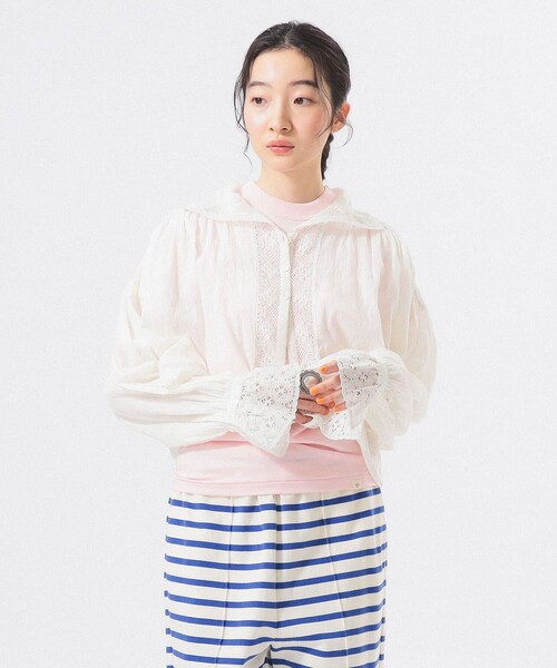 BEAMS BOY（ビームスボーイ）の「ヴィンテージ レース ブラウス（シャツ/ブラウス・レディース・ミント/ブラック/オフホワイト・ONE SIZE）」の2枚目の写真