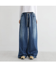 BBAEBBAE（ペッペ）の「オーバードロップルーズフィットストリングバンディングロングワイドデニムパンツ（デニムパンツ）」