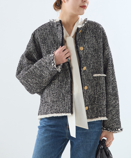 journal standard L'essage（ジャーナルスタンダードレサージュ）の「《追加4》【SP】GIOLICATWEED ドルマンジャケット（ノーカラージャケット・レディース・ブラック系その他/ブラック・FREE）」の2枚目の写真