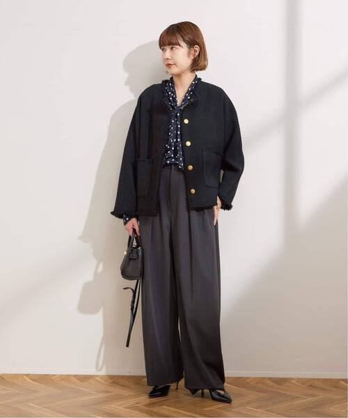 journal standard L'essage（ジャーナルスタンダードレサージュ）の「《追加4》【SP】GIOLICATWEED ドルマンジャケット（ノーカラージャケット・レディース・ブラック系その他/ブラック・FREE）」の3枚目の写真