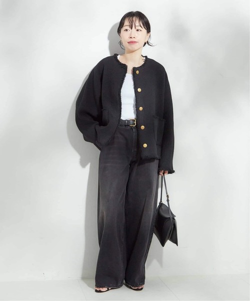 journal standard L'essage（ジャーナルスタンダードレサージュ）の「《追加4》【SP】GIOLICATWEED ドルマンジャケット（ノーカラージャケット・レディース・ブラック系その他/ブラック・FREE）」の7枚目の写真