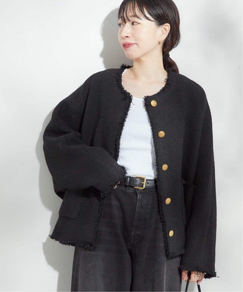 journal standard L'essage（ジャーナルスタンダードレサージュ）の「《追加4》【SP】GIOLICATWEED ドルマンジャケット（ノーカラージャケット・レディース・ブラック系その他/ブラック・FREE）」の11枚目の写真