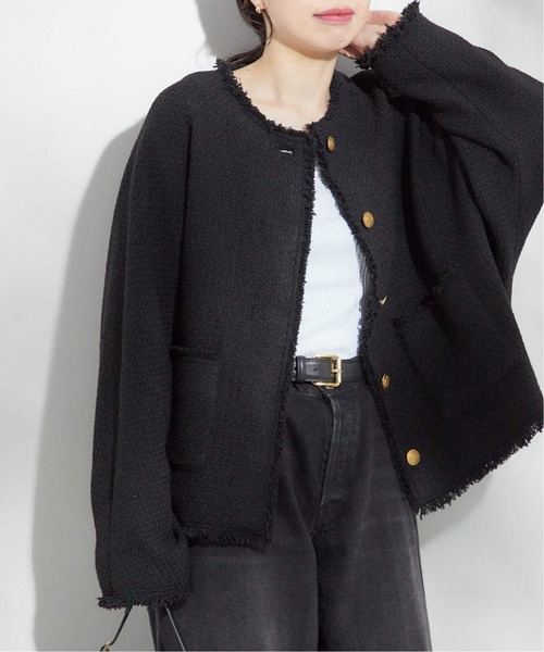 journal standard L'essage（ジャーナルスタンダードレサージュ）の「《追加4》【SP】GIOLICATWEED ドルマンジャケット（ノーカラージャケット・レディース・ブラック系その他/ブラック・FREE）」の12枚目の写真