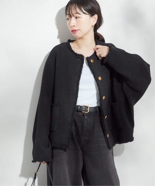 journal standard L'essage（ジャーナルスタンダードレサージュ）の「《追加4》【SP】GIOLICATWEED ドルマンジャケット（ノーカラージャケット・レディース・ブラック系その他/ブラック・FREE）」の14枚目の写真