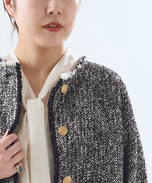 journal standard L'essage（ジャーナルスタンダードレサージュ）の「《追加4》【SP】GIOLICATWEED ドルマンジャケット（ノーカラージャケット・レディース・ブラック系その他/ブラック・FREE）」の18枚目の写真