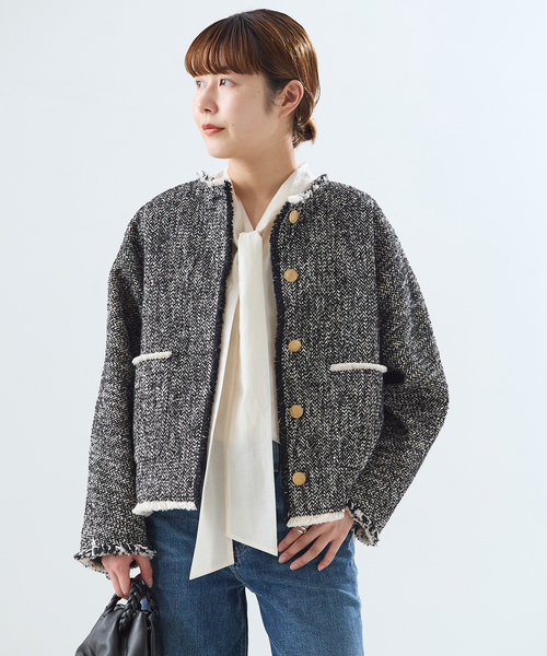 journal standard L'essage（ジャーナルスタンダードレサージュ）の「《追加4》【SP】GIOLICATWEED ドルマンジャケット（ノーカラージャケット・レディース・ブラック系その他/ブラック・FREE）」の19枚目の写真