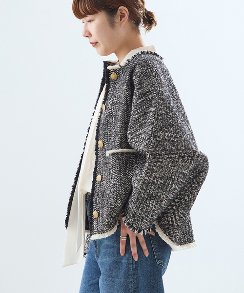 journal standard L'essage（ジャーナルスタンダードレサージュ）の「《追加4》【SP】GIOLICATWEED ドルマンジャケット（ノーカラージャケット・レディース・ブラック系その他/ブラック・FREE）」の20枚目の写真