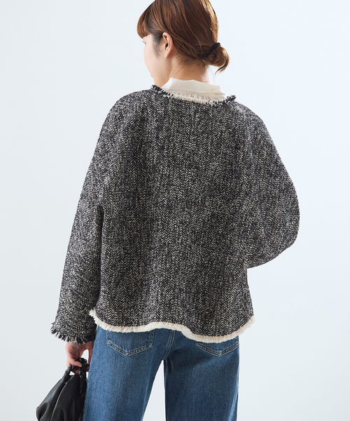 journal standard L'essage（ジャーナルスタンダードレサージュ）の「《追加4》【SP】GIOLICATWEED ドルマンジャケット（ノーカラージャケット・レディース・ブラック系その他/ブラック・FREE）」の21枚目の写真