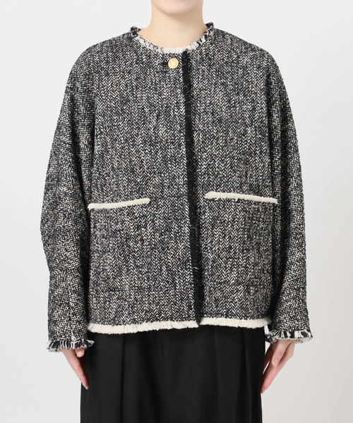 journal standard L'essage（ジャーナルスタンダードレサージュ）の「《追加4》【SP】GIOLICATWEED ドルマンジャケット（ノーカラージャケット・レディース・ブラック系その他/ブラック・FREE）」の22枚目の写真