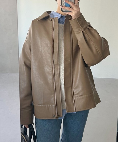 mysty woman(ミスティウーマン)の「アソートフェイクレザーブルゾン 641528(ブルゾン・レディース・モカ/ブラック/ブラウン系その他・FREE)」の20枚目の写真