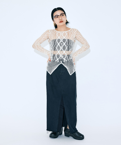 CITYSHOP(シティーショップ)の「《追加》EUCHRONIA 別注 LACE LONG SLEEVE 2:カットソー(Tシャツ/カットソー・レディース・ブラック/ホワイト・FREE)」の6枚目の写真