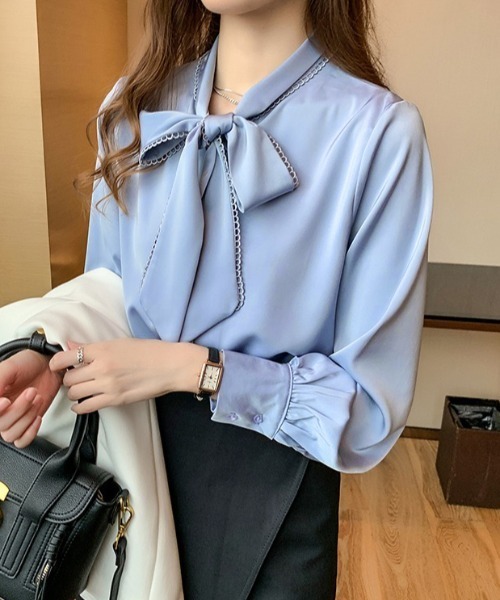 yuue' ( wear )(ユーイ)の「オフィス、プライベート、オケージョンにも◎リボンタイシャツブラウス(シャツ/ブラウス・レディース・ホワイト/ブルー・FREE)」の14枚目の写真