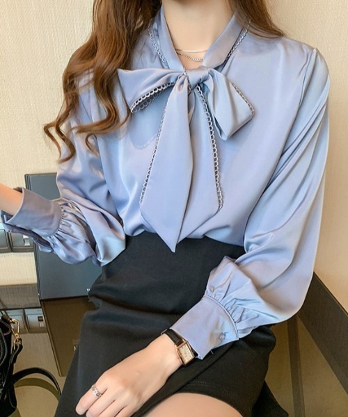 yuue' ( wear )(ユーイ)の「オフィス、プライベート、オケージョンにも◎リボンタイシャツブラウス(シャツ/ブラウス・レディース・ホワイト/ブルー・FREE)」の19枚目の写真