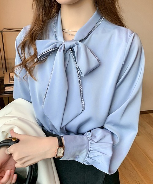 yuue' ( wear )(ユーイ)の「オフィス、プライベート、オケージョンにも◎リボンタイシャツブラウス(シャツ/ブラウス・レディース・ホワイト/ブルー・FREE)」の18枚目の写真