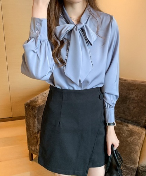 yuue' ( wear )(ユーイ)の「オフィス、プライベート、オケージョンにも◎リボンタイシャツブラウス(シャツ/ブラウス・レディース・ホワイト/ブルー・FREE)」の17枚目の写真
