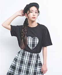 maarook（マルーク）の「天竺モノトーンチェックハートパッチTシャツ（Tシャツ/カットソー）」