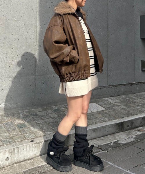 RAY CASSIN（レイカズン）の「配色レッグウォーマー（レッグウォーマー・レディース・グレー系その他2/ブラック系その他2/ライトベージュ・FREE）」の9枚目の写真