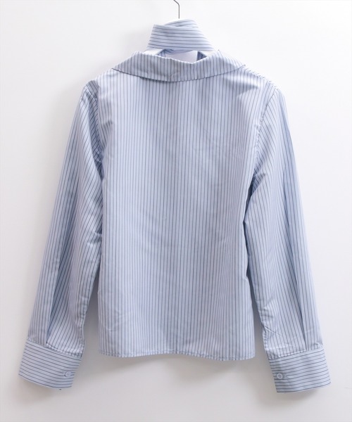 STAY MOTION（ステイモーション）の「【WEB限定】チョーカー付きウエストマークストライプ柄シャツ［韓国ファッション カジュアル］≪新作≫（シャツ/ブラウス・レディース・ピンク/ブルー/オフホワイト・F）」の7枚目の写真