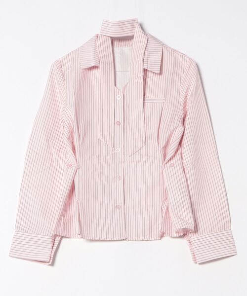 STAY MOTION（ステイモーション）の「【WEB限定】チョーカー付きウエストマークストライプ柄シャツ［韓国ファッション カジュアル］≪新作≫（シャツ/ブラウス・レディース・ピンク/ブルー/オフホワイト・F）」の9枚目の写真