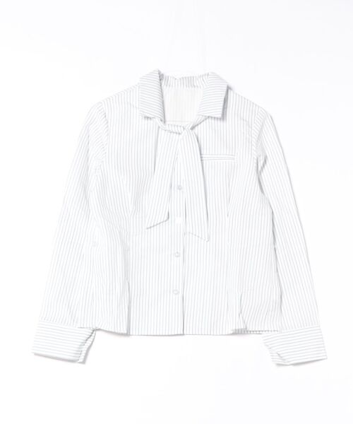 STAY MOTION（ステイモーション）の「【WEB限定】チョーカー付きウエストマークストライプ柄シャツ［韓国ファッション カジュアル］≪新作≫（シャツ/ブラウス・レディース・ピンク/ブルー/オフホワイト・F）」の10枚目の写真