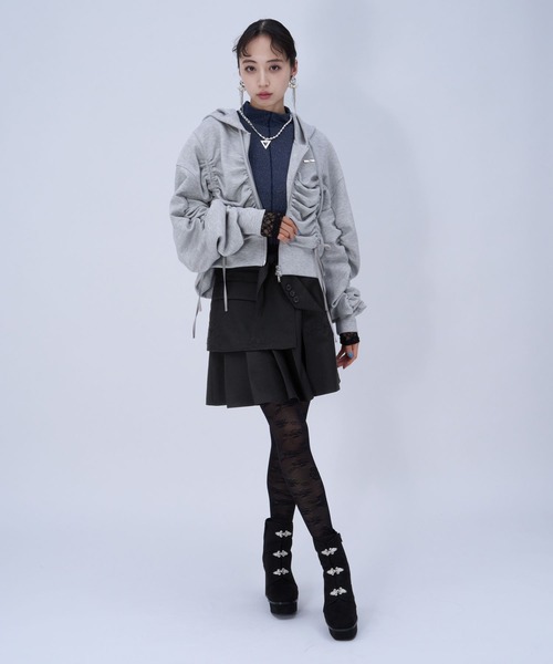 HARE（ハレ）の「Flowerシシュウミニスカート(HARE)（スカート・レディース・ライトブルー/ピンク/ブラック・FREE）」の4枚目の写真