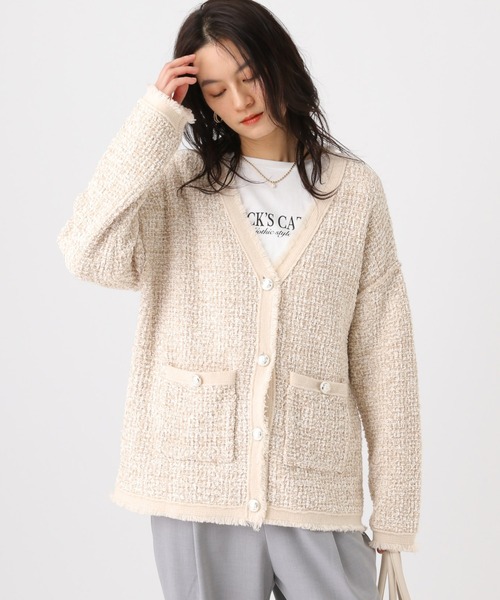 Elura（エルーラ）の「ミックスカラーツイード/654098（カーディガン/ボレロ・レディース・グレー/オフホワイト・FREE）」の2枚目の写真