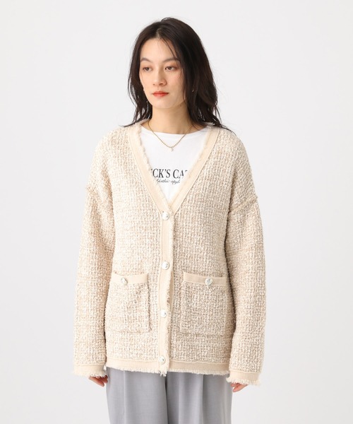 Elura（エルーラ）の「ミックスカラーツイード/654098（カーディガン/ボレロ・レディース・グレー/オフホワイト・FREE）」の11枚目の写真