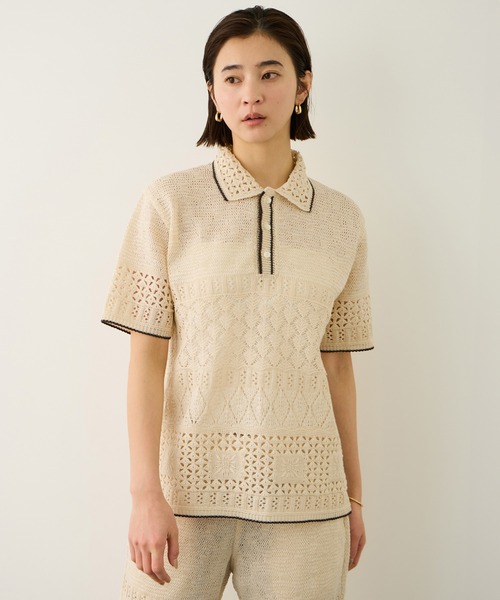 Coohem（コーヘン）の「【COOHEM(コーヘン)】SUKASHI EMBOSSED KNIT/イージーケア・セットアップ対応（ニット/セーター・レディース・ラベンダー/キナリ・FREE）」の3枚目の写真