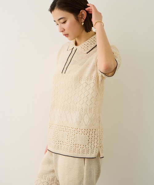 Coohem（コーヘン）の「【COOHEM(コーヘン)】SUKASHI EMBOSSED KNIT/イージーケア・セットアップ対応（ニット/セーター・レディース・ラベンダー/キナリ・FREE）」の4枚目の写真