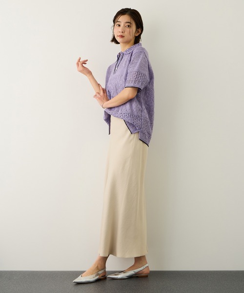 Coohem（コーヘン）の「【COOHEM(コーヘン)】SUKASHI EMBOSSED KNIT/イージーケア・セットアップ対応（ニット/セーター・レディース・ラベンダー/キナリ・FREE）」の6枚目の写真