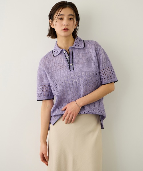 Coohem（コーヘン）の「【COOHEM(コーヘン)】SUKASHI EMBOSSED KNIT/イージーケア・セットアップ対応（ニット/セーター・レディース・ラベンダー/キナリ・FREE）」の7枚目の写真