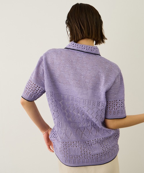 Coohem（コーヘン）の「【COOHEM(コーヘン)】SUKASHI EMBOSSED KNIT/イージーケア・セットアップ対応（ニット/セーター・レディース・ラベンダー/キナリ・FREE）」の8枚目の写真