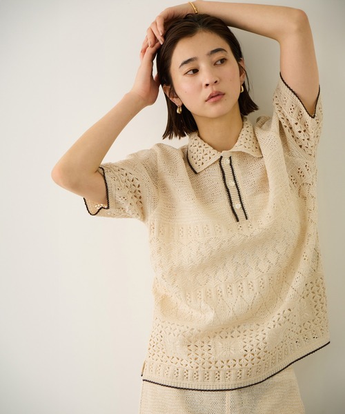 Coohem（コーヘン）の「【COOHEM(コーヘン)】SUKASHI EMBOSSED KNIT/イージーケア・セットアップ対応（ニット/セーター・レディース・ラベンダー/キナリ・FREE）」の11枚目の写真