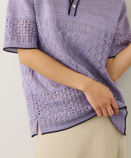 Coohem（コーヘン）の「【COOHEM(コーヘン)】SUKASHI EMBOSSED KNIT/イージーケア・セットアップ対応（ニット/セーター・レディース・ラベンダー/キナリ・FREE）」の12枚目の写真