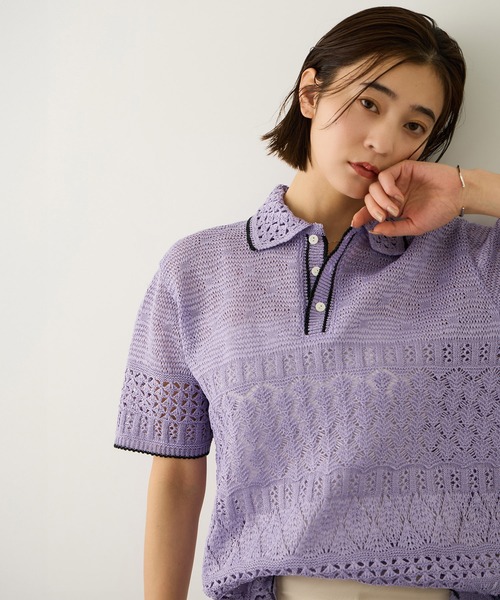 Coohem（コーヘン）の「【COOHEM(コーヘン)】SUKASHI EMBOSSED KNIT/イージーケア・セットアップ対応（ニット/セーター・レディース・ラベンダー/キナリ・FREE）」の13枚目の写真