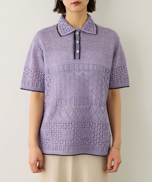 Coohem（コーヘン）の「【COOHEM(コーヘン)】SUKASHI EMBOSSED KNIT/イージーケア・セットアップ対応（ニット/セーター・レディース・ラベンダー/キナリ・FREE）」の14枚目の写真