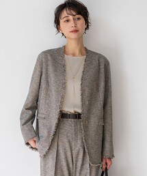 リネンライクブッチャー フリンジノーカラージャケット