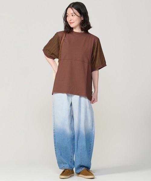 KRIFF MAYER Lady's Collection(クリフメイヤーレディースコレクション)の「【汗染み防止・撥水防汚・吸水速乾・接触冷感】ウェットプロテクト異素材ミックスT(Tシャツ/カットソー・レディース・オフホワイト/グレー/ブラック/ブラウン/カラフル・MEDIUM/LARGE)」の7枚目の写真