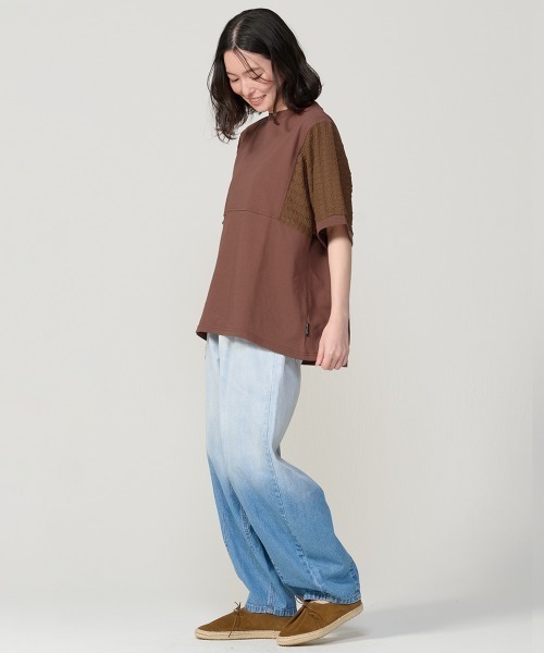 KRIFF MAYER Lady's Collection(クリフメイヤーレディースコレクション)の「【汗染み防止・撥水防汚・吸水速乾・接触冷感】ウェットプロテクト異素材ミックスT(Tシャツ/カットソー・レディース・オフホワイト/グレー/ブラック/ブラウン/カラフル・MEDIUM/LARGE)」の8枚目の写真