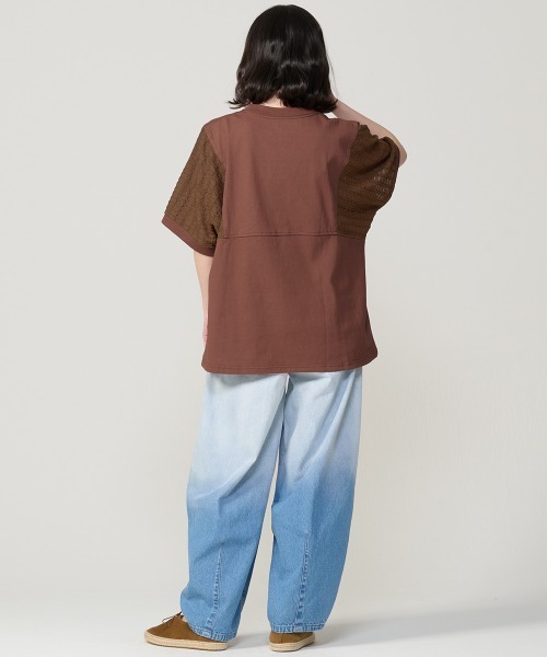 KRIFF MAYER Lady's Collection(クリフメイヤーレディースコレクション)の「【汗染み防止・撥水防汚・吸水速乾・接触冷感】ウェットプロテクト異素材ミックスT(Tシャツ/カットソー・レディース・オフホワイト/グレー/ブラック/ブラウン/カラフル・MEDIUM/LARGE)」の9枚目の写真