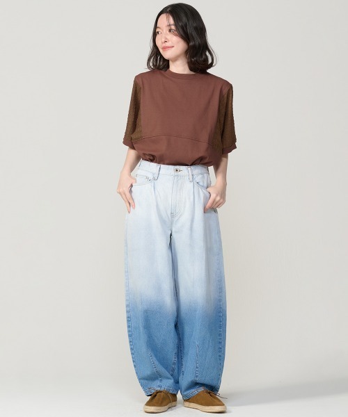KRIFF MAYER Lady's Collection(クリフメイヤーレディースコレクション)の「【汗染み防止・撥水防汚・吸水速乾・接触冷感】ウェットプロテクト異素材ミックスT(Tシャツ/カットソー・レディース・オフホワイト/グレー/ブラック/ブラウン/カラフル・MEDIUM/LARGE)」の10枚目の写真