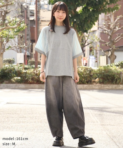 KRIFF MAYER Lady's Collection(クリフメイヤーレディースコレクション)の「【汗染み防止・撥水防汚・吸水速乾・接触冷感】ウェットプロテクト異素材ミックスT(Tシャツ/カットソー・レディース・オフホワイト/グレー/ブラック/ブラウン/カラフル・MEDIUM/LARGE)」の11枚目の写真
