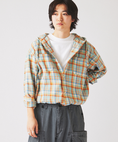 カラー アメリカンチェック フーディシャツ（シャツ/ブラウス