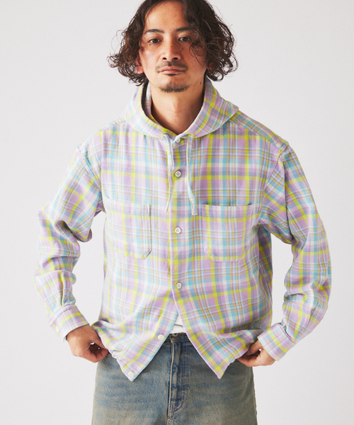 JOURNAL STANDARD relume(ジャーナルスタンダード レリューム)の「カラー アメリカンチェック フーディシャツ(シャツ/ブラウス・メンズ・スカイブルー/ライトパープル/Yellow・MEDIUM/LARGE)」の7枚目の写真